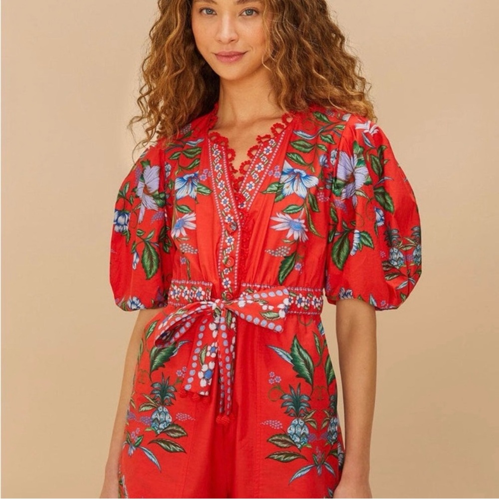 Farm Rio Sweet Blooms red romper - small